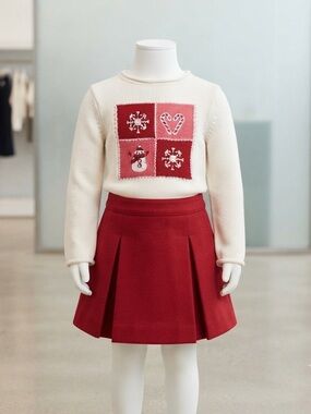 Greendog Cream Sweater with Red & Pink Holiday Patch
